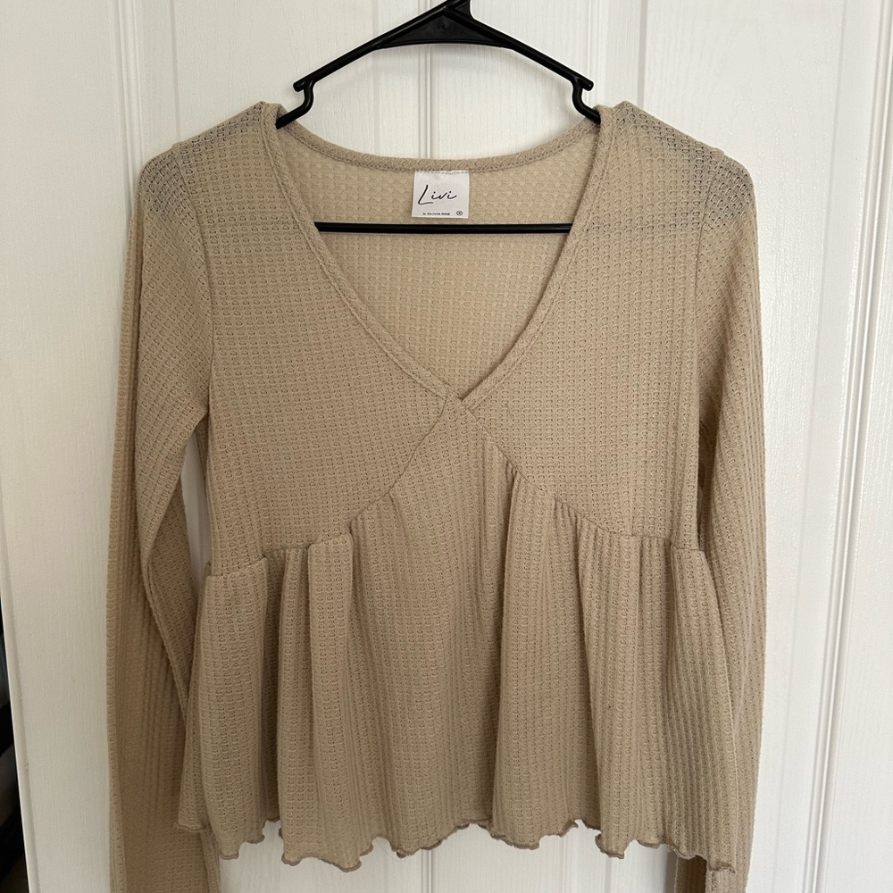 Tan Babydoll Long Sleeve Sweater